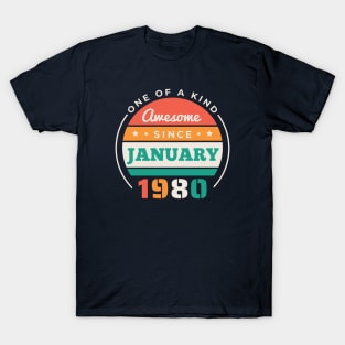 Retro Awesome Since January 1980 Birthday Vintage Bday 1980 T-Shirt